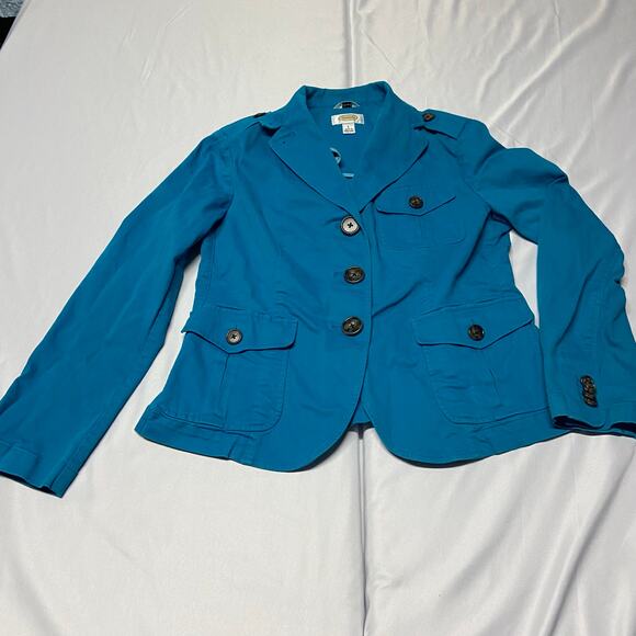 Talbots Jacket Stretch Epaulets on Shoulders Robin Egg Blue Cotton Blend Size 6 - Picture 1 of 14